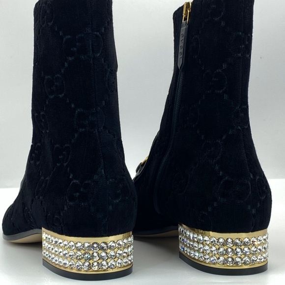 Gucci horsebit GG black velvet crystal heel ankle - Picture 5 of 12